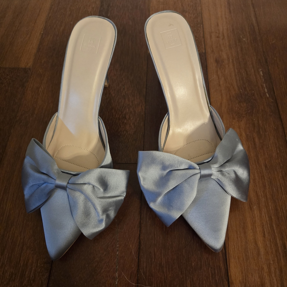 Db Studio Light Blue Satin Mules with Bow